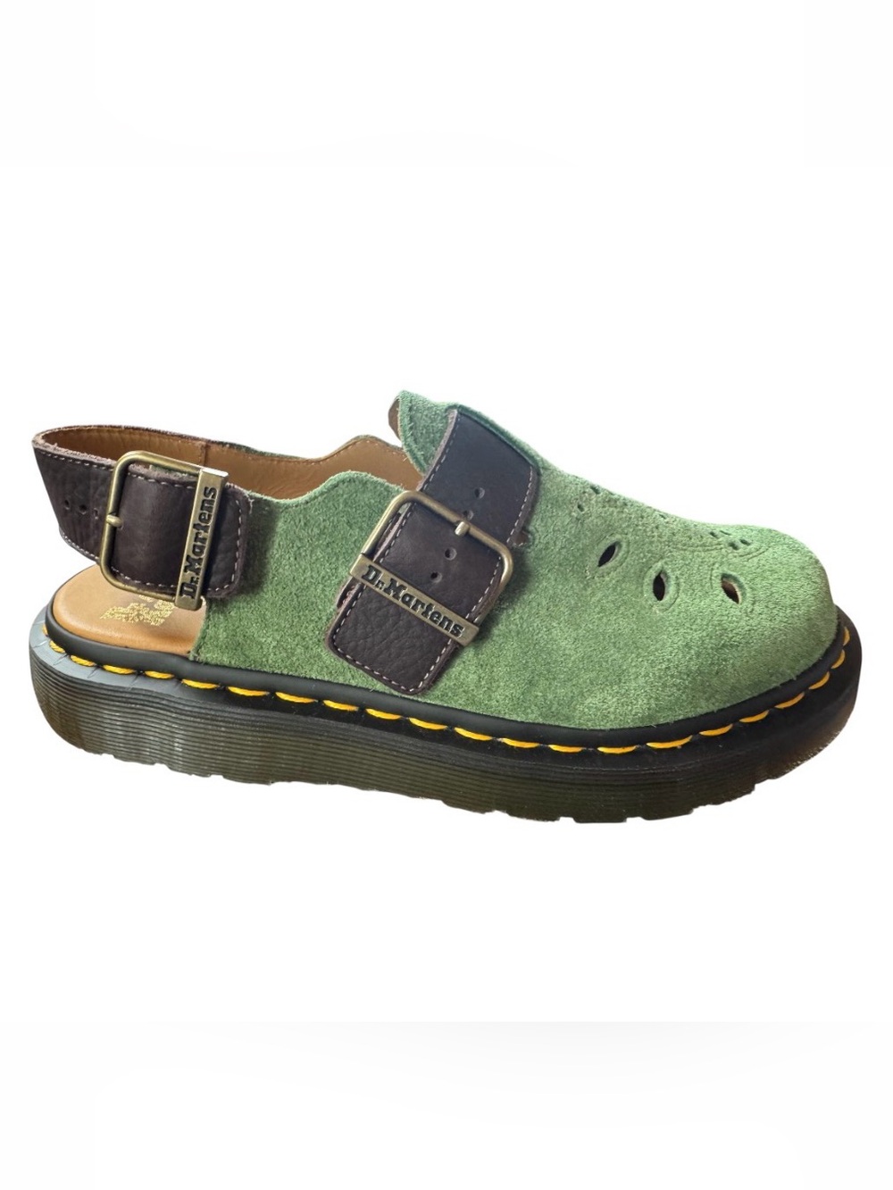 Dr Martens Made In England Green suede w/ Brown Leather straps Women’s US7 NWT - Picture 2 of 9
